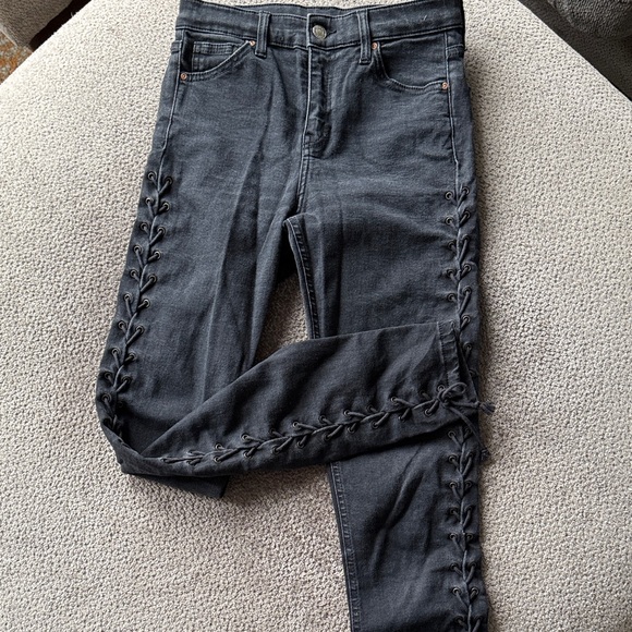 Topshop Black Lace-Up Skinny Jeans - Picture 3 of 3